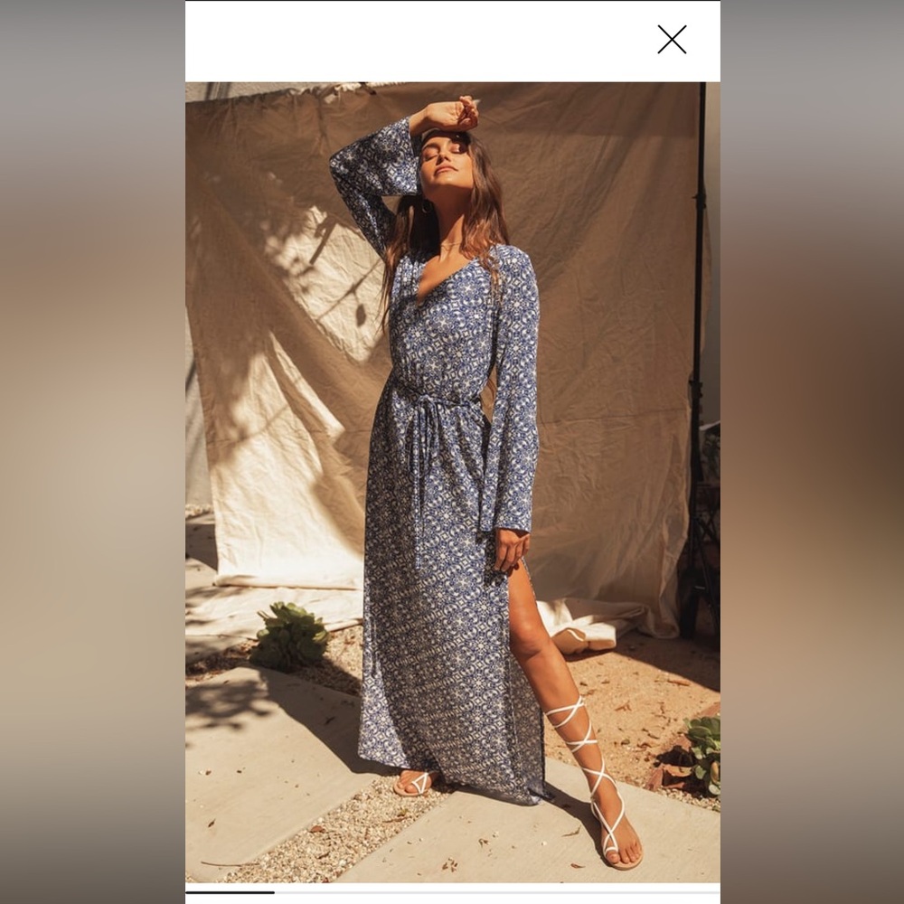 Lulus Mandala Daydream Blue Print Maxi Dress Size L